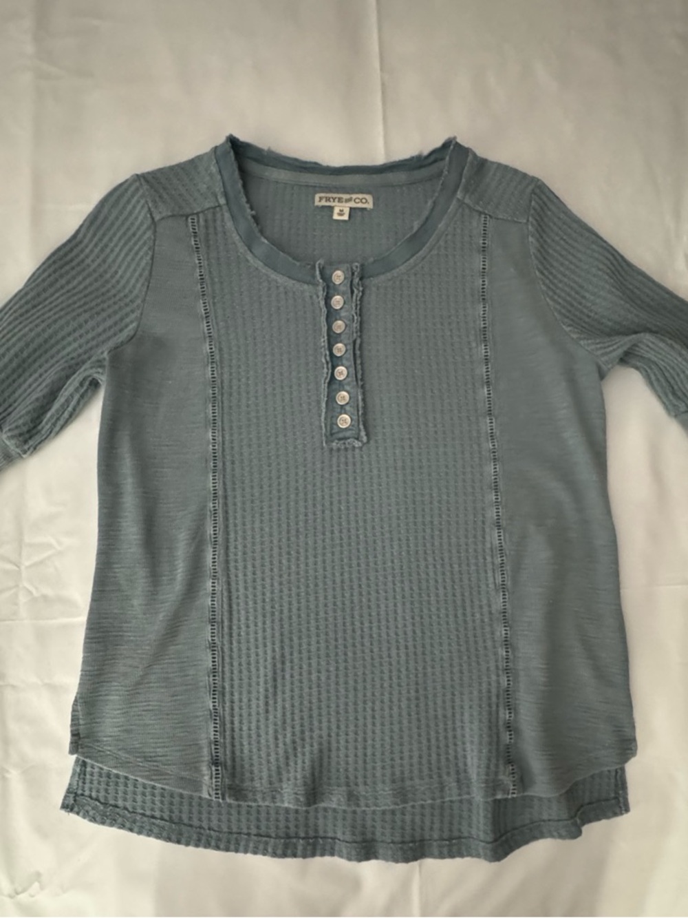 Frye Washed Blue Waffle Henley